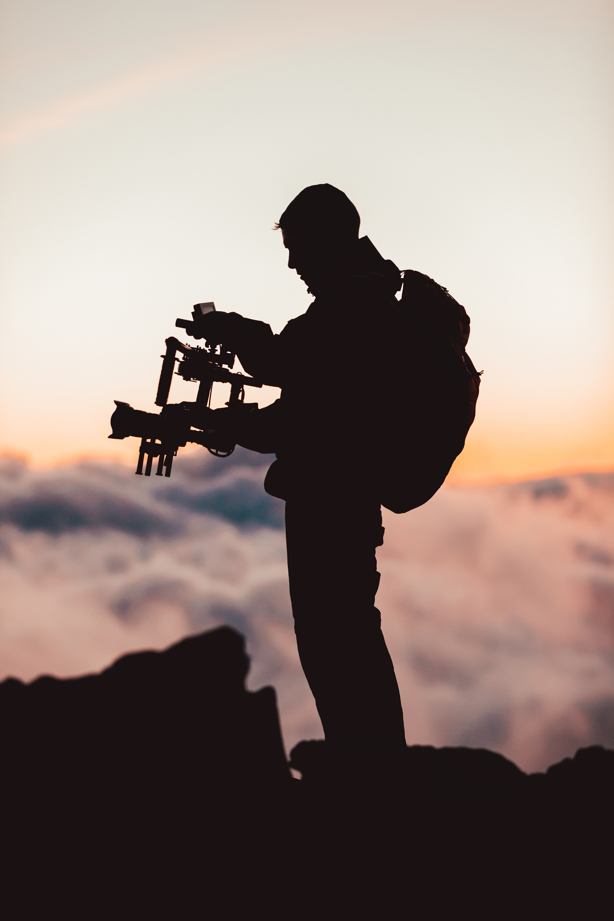 Videographer Man Shooting Footage Using Dlsr Camera Mounted on G